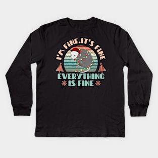 I'm fine.It's fine. Everything is fine.Merry Christmas  funny rat and Сhristmas garland Kids Long Sleeve T-Shirt